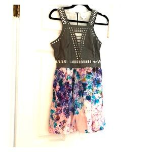 Parker leather top watercolor dress